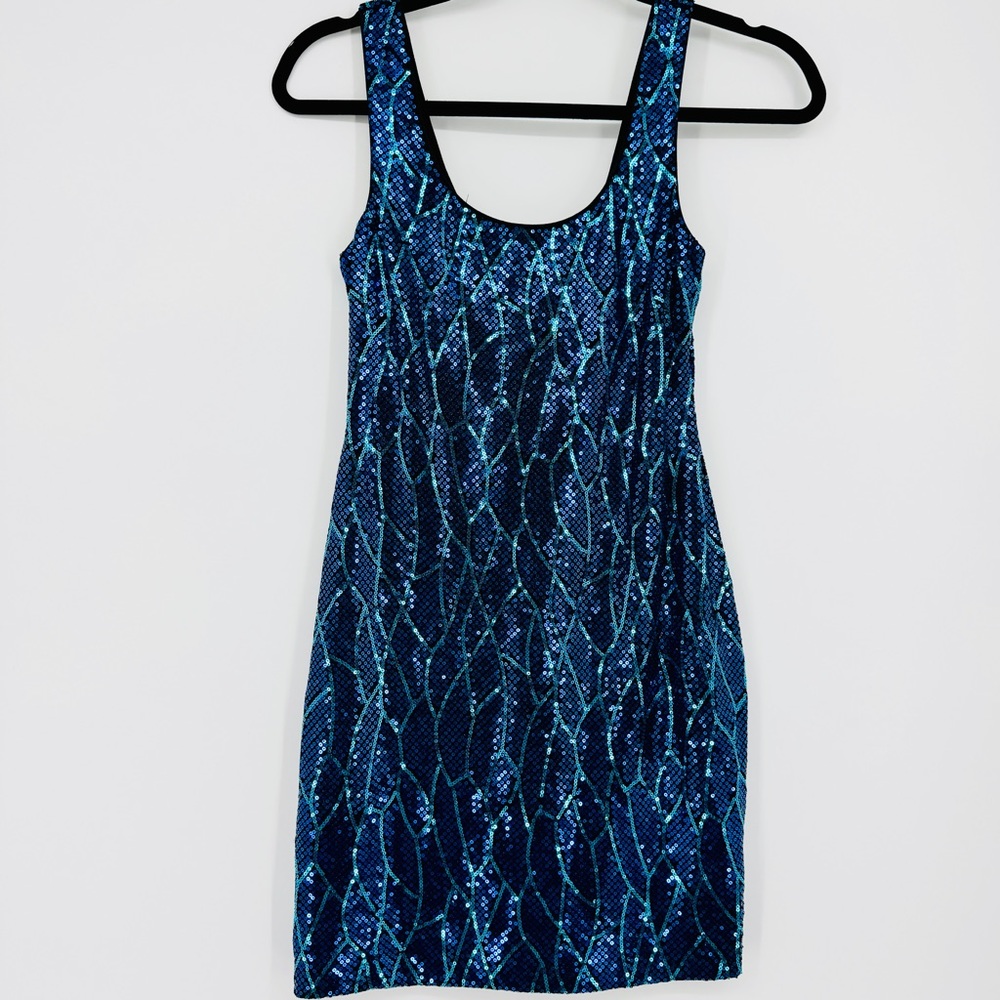 Lily Rose Blue Sequin Feather Bodycon Mini Dress Party Size S NWT Hoco